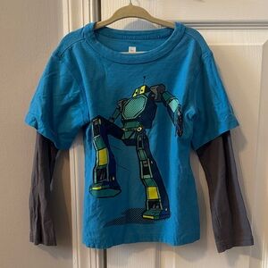Tea Collection Blue Long-Sleeve Tee with Gray Layered Sleeves and Robot Graphic